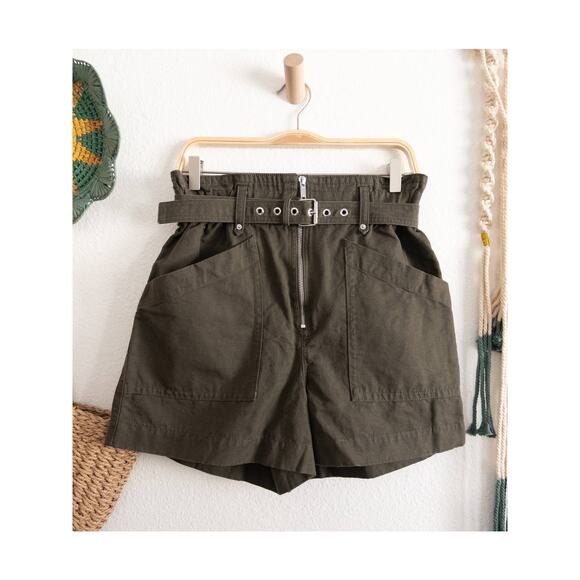 Banana Republic Cotton Linen Blend Khaki Green Paperbag Belted Shorts - Picture 1 of 7